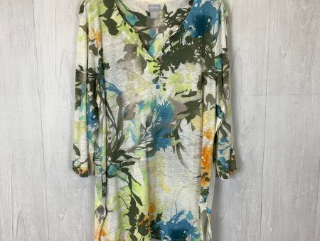 Tunic 3 4 Sleeve By Chicos In Green & White, Size: L on Sale