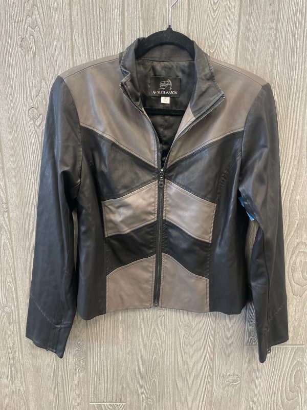 Jacket Leather By Clothes Mentor In Black & Grey, Size: M Sale