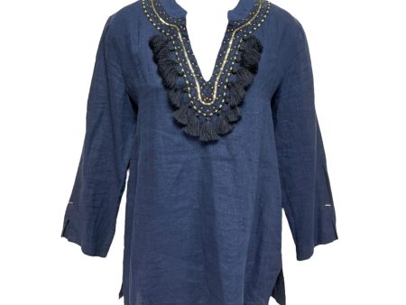 Amelia Island Linen Embroidered Top 3 4 Sleeve Designer By Lilly Pulitzer In Navy, Size: S Online